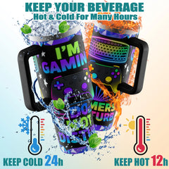 1Pc 40Oz/30Oz/22Oz/20Oz/14Ozcup Stainless Steel Tumbler with I'M Gaming Do Not Disturb Design, Leakproof Large Capacity, Needed for Gym, Hiking, Travel Ideal Birthday Christmas Gift Perfect Gift, Insulated Water Bottle