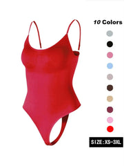 Women'S Solid Spaghetti Strap Adjustable Strap Backless Shapewear Bodysuit, Casual Comfy Seamless Tummy Control Butt Lifting Bodysuit for Daily Wear, Ladies Shapewear for All Seasons