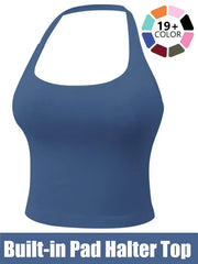 Women'S Solid Removable Chest Pad Sports Tank Top, Casual Comfort and Durability Halter Neck Sports Top for Yoga Gym Workout, Ladies Sportswear for All Seasons