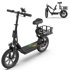 Adult 500W Electric Scooter with Seat - 48V 10.4Ah Battery, 22 Mph Top Speed, 21-27 Mi Range, Pet-Friendly Design, Rear Basket, Portable Folding Scooter for Grocery Shopping