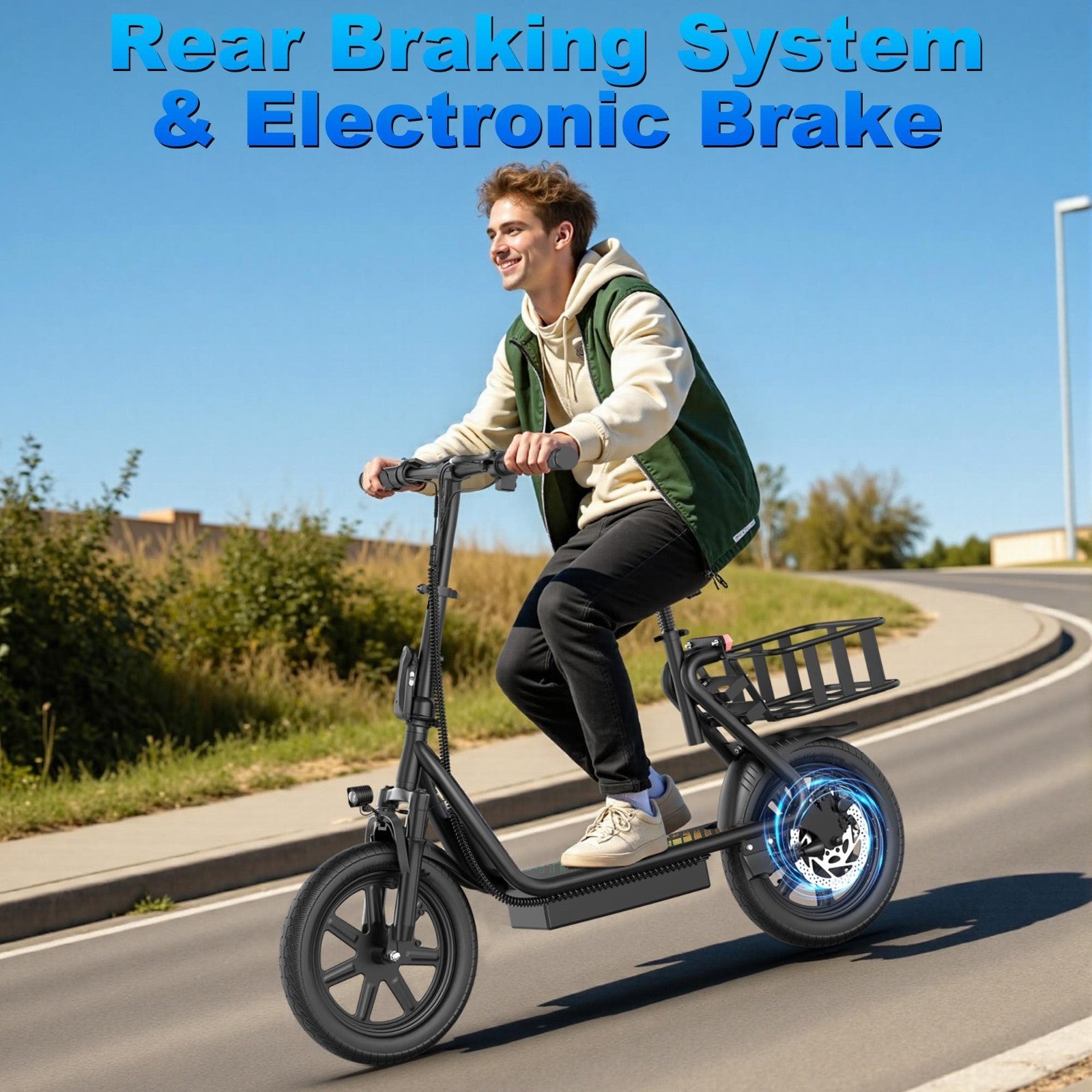 48V 10.4AH/22.5AH Electric Scooter Adults Foldable Escooter Seat & Carry Basket