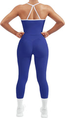 Women 2 Piece Workout Sets Compression Tummy Control Leggings with Pockets Halter Built in Bra Tank Tops