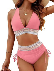 2026 Women'S Shoulder High Waist Split Bikini Swimwear Swimsuit Set with Chest Cushion and Adjustable Shoulder Straps