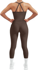 Women 2 Piece Workout Sets Compression Tummy Control Leggings with Pockets Halter Built in Bra Tank Tops