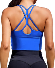 Sports Bras for Women High Support Longline Workout Tank Tops Built in Bra Padded Strappy Yoga Crop Top Cross Gym