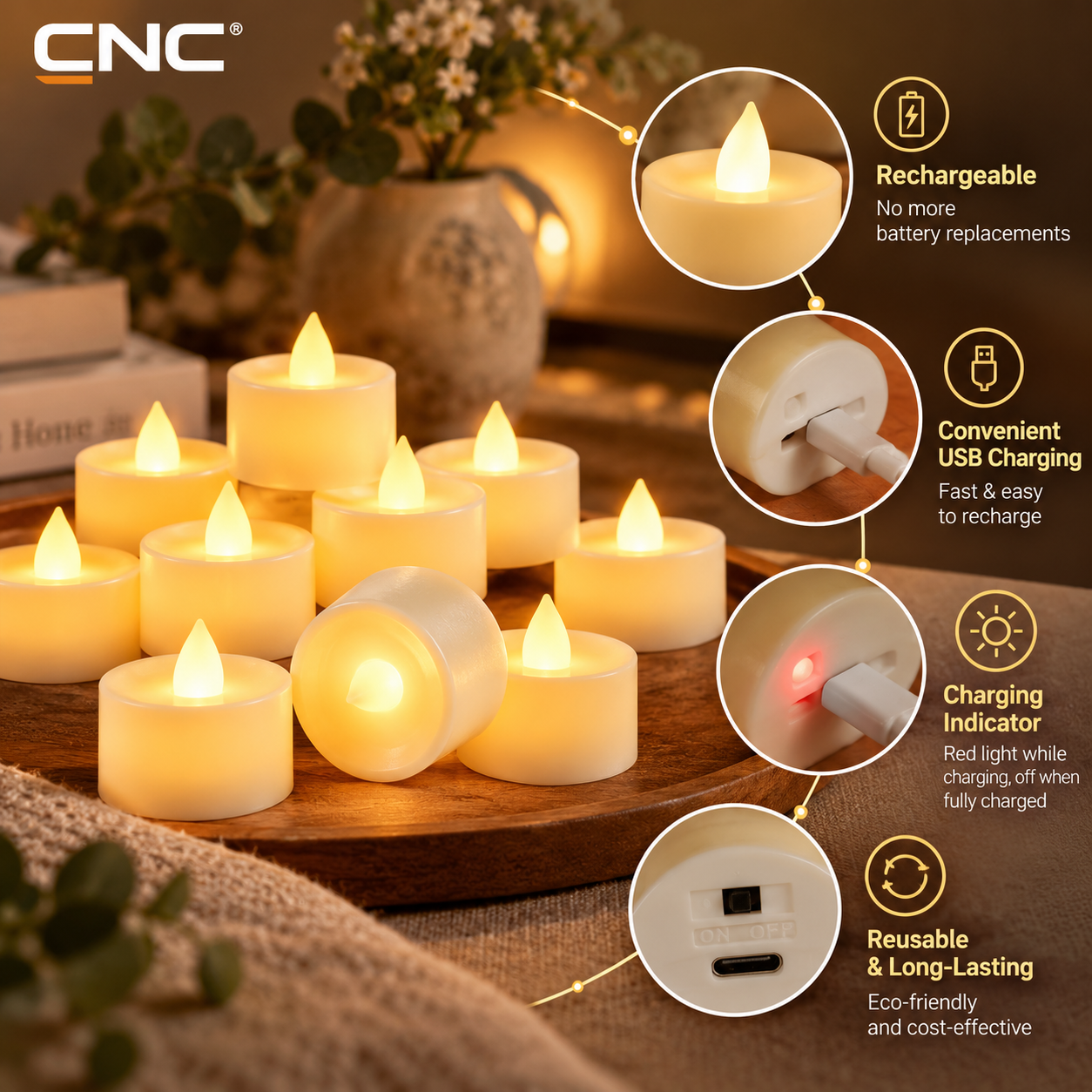 12-Pack Battery Tea Lights with Built-In Timer  LED Candles
