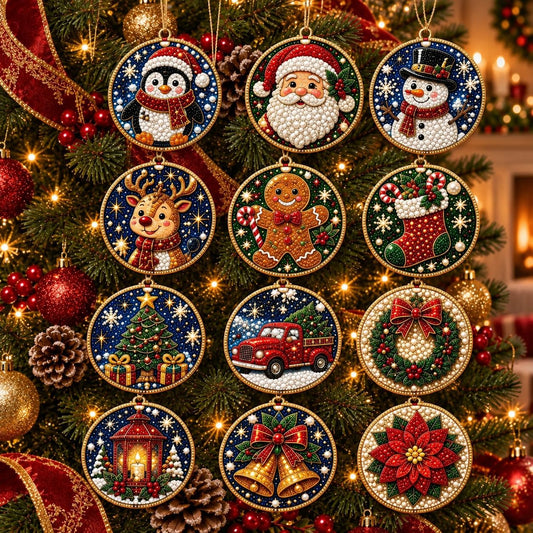 12PCS Christmas Diamond Art Ornament Kit