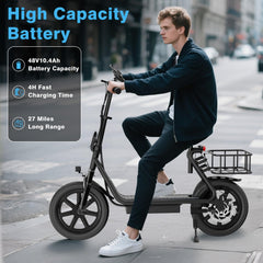 48V 10.4AH/22.5AH Electric Scooter Adults Foldable Escooter Seat & Carry Basket