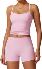 Two Piece Workout Sets for Women Tank Top Matching High Waist Booty Lifting Shorts Gym Yoga Active Wear Outfits