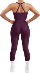 Women 2 Piece Workout Sets Compression Tummy Control Leggings with Pockets Halter Built in Bra Tank Tops