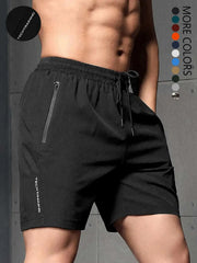 Men'S New Trendy Letter Print Zipper Pocket Drawstring Waist Track Shorts, Quick Drying Drawstring Sports Shorts for Summer Gym Workout Running, Comfort Shorts for Men, Activewear, Athletic Shorts, Regular Fit Shorts, Sports Yoga Shorts