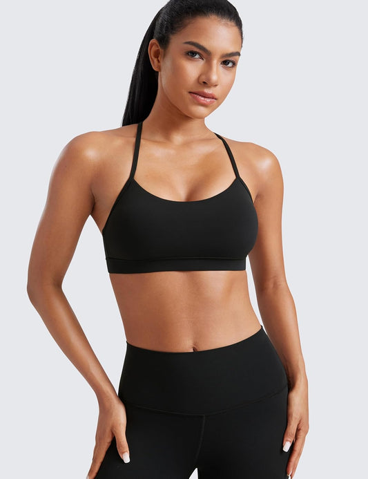 Butterluxe Y Back Sports Bras for Women - Padded Racerback Low Impact Spaghetti Thin Strap Workout Yoga Top