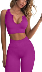 Workout Outfits for Women 2 Piece Ribbed Seamless Crop Tank High Waist Yoga Leggings Sets