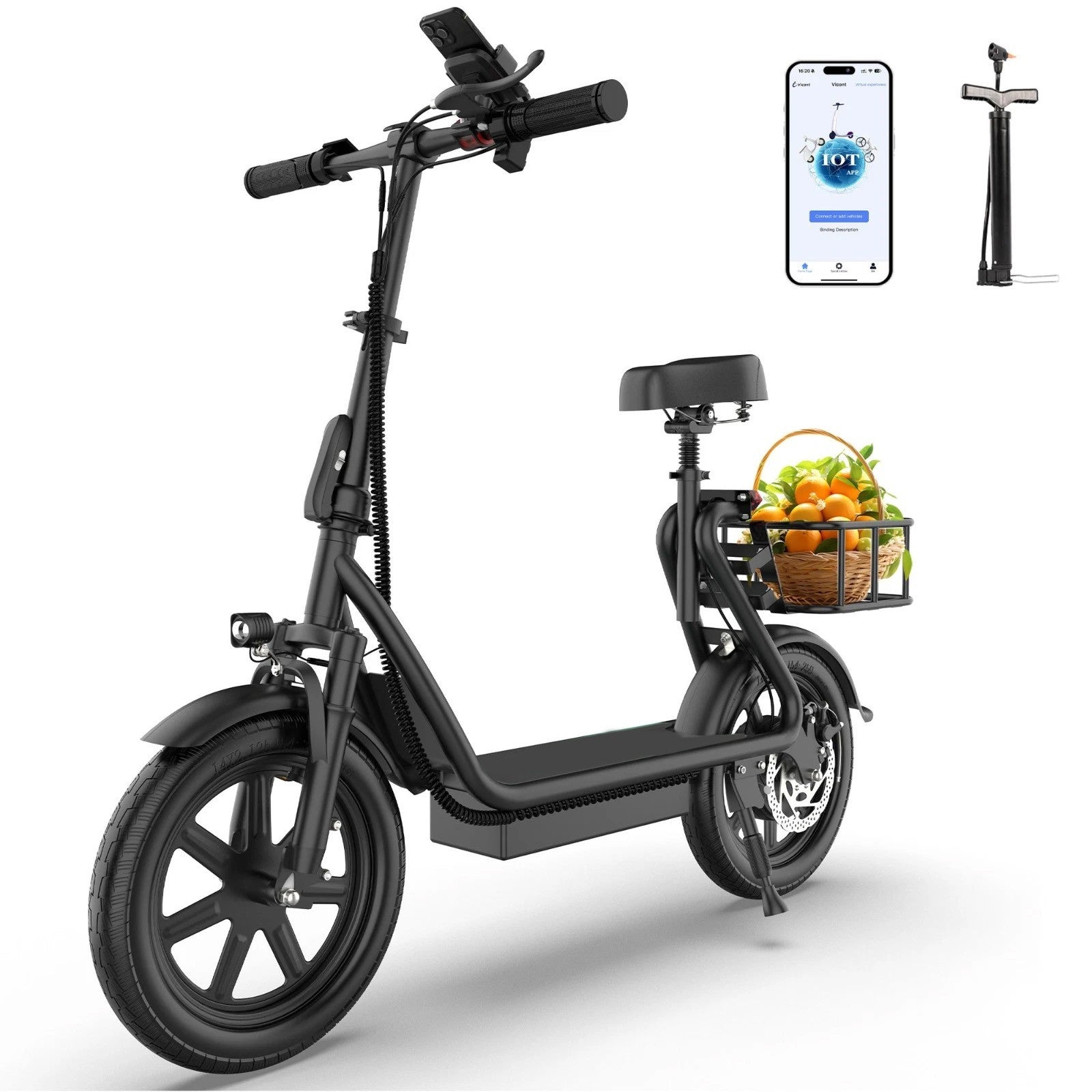 48V 10.4AH/22.5AH Electric Scooter Adults Foldable Escooter Seat & Carry Basket