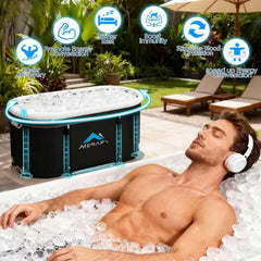 XL Ice Bath Tub for Adults, 131 Gal Cold Plunge Tub, 46” Large Oval Portable Ice Bath Tub, Foldable Cold Plunge for Home, Backyard & Outdoor Use with Drain & Neck Support