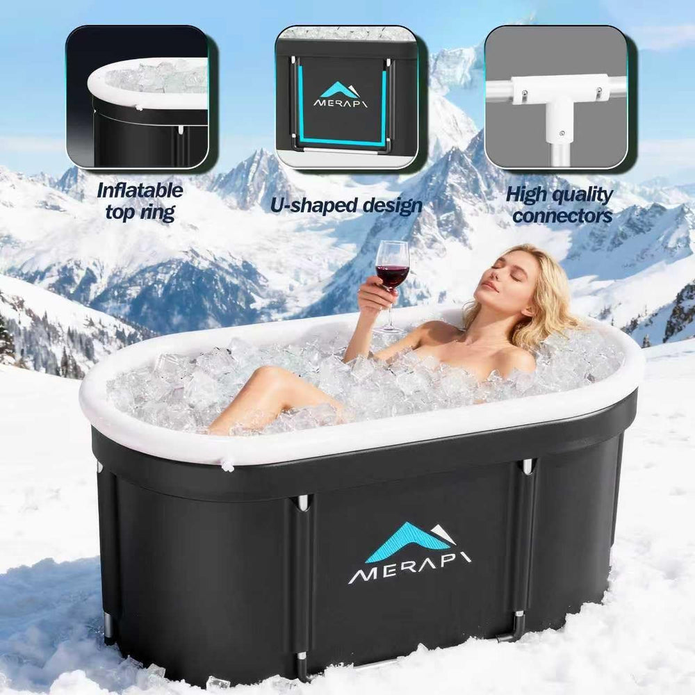 XL Ice Bath Tub for Adults, 131 Gal Cold Plunge Tub, 46” Large Oval Portable Ice Bath Tub, Foldable Cold Plunge for Home, Backyard & Outdoor Use with Drain & Neck Support