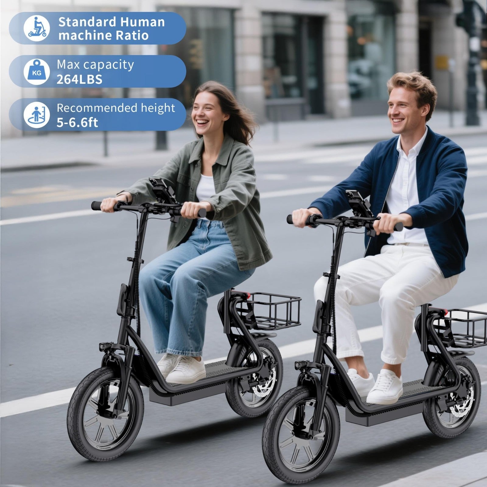 48V 10.4AH/22.5AH Electric Scooter Adults Foldable Escooter Seat & Carry Basket