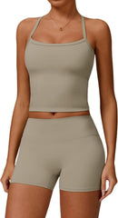 Two Piece Workout Sets for Women Tank Top Matching High Waist Booty Lifting Shorts Gym Yoga Active Wear Outfits