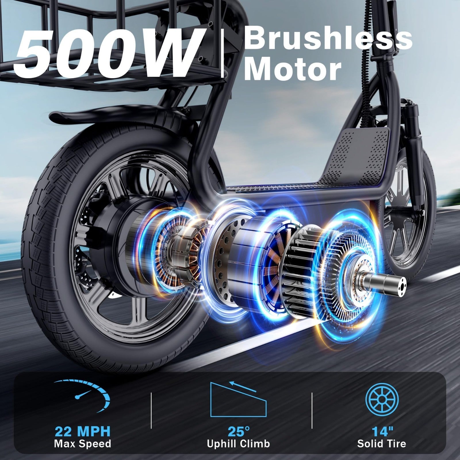 48V 10.4AH/22.5AH Electric Scooter Adults Foldable Escooter Seat & Carry Basket