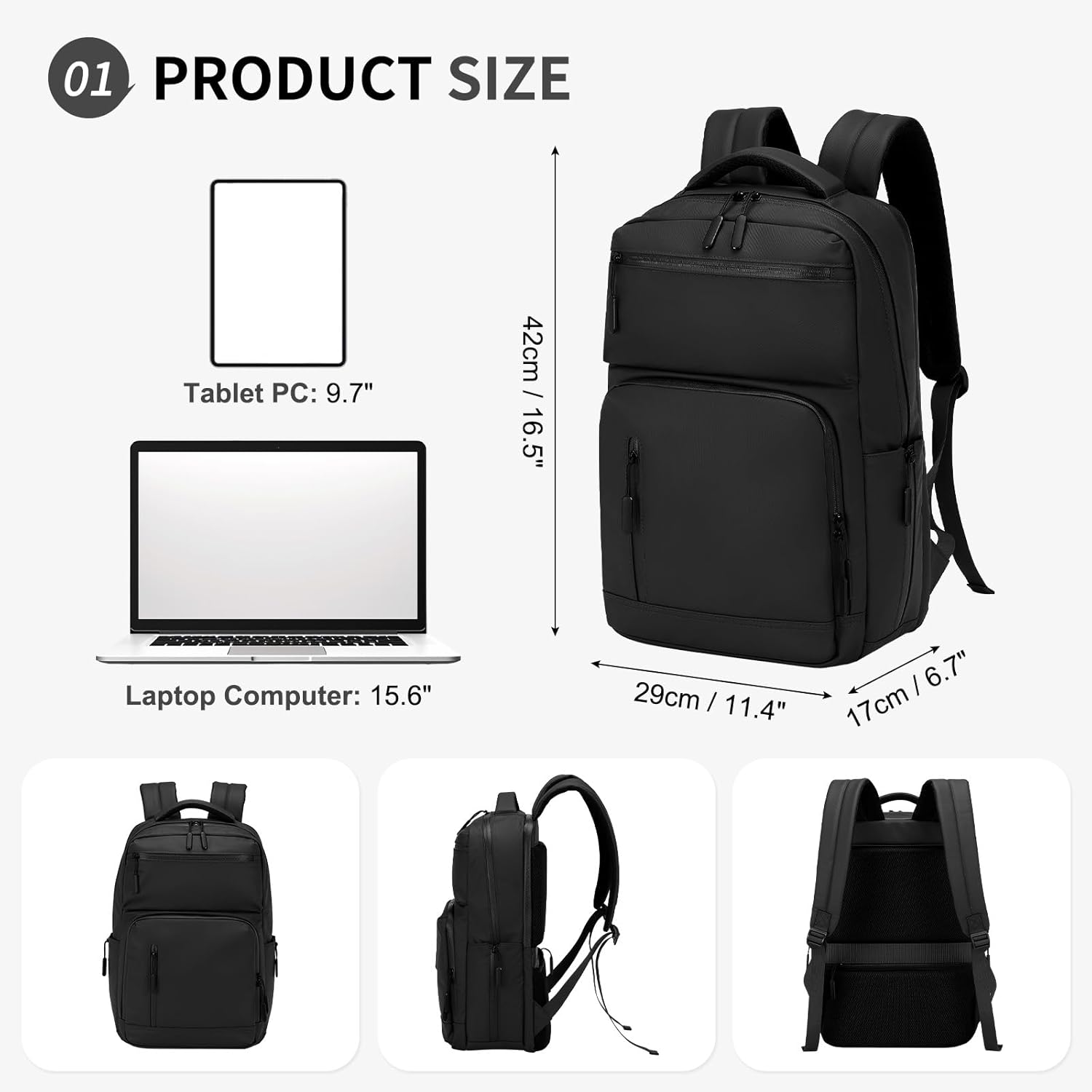 Waterproof Laptop Backpack for Men & Women (Black)