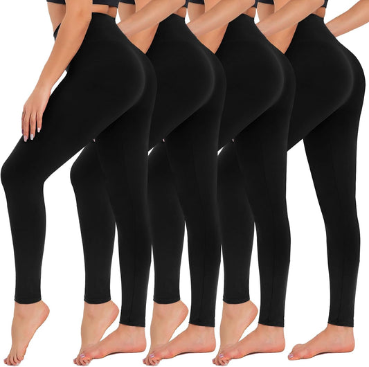 4 Pack Leggings for Women - High Waisted Tummy Control Yoga Pants for Workout Gym Black Leggings plus Size Dance