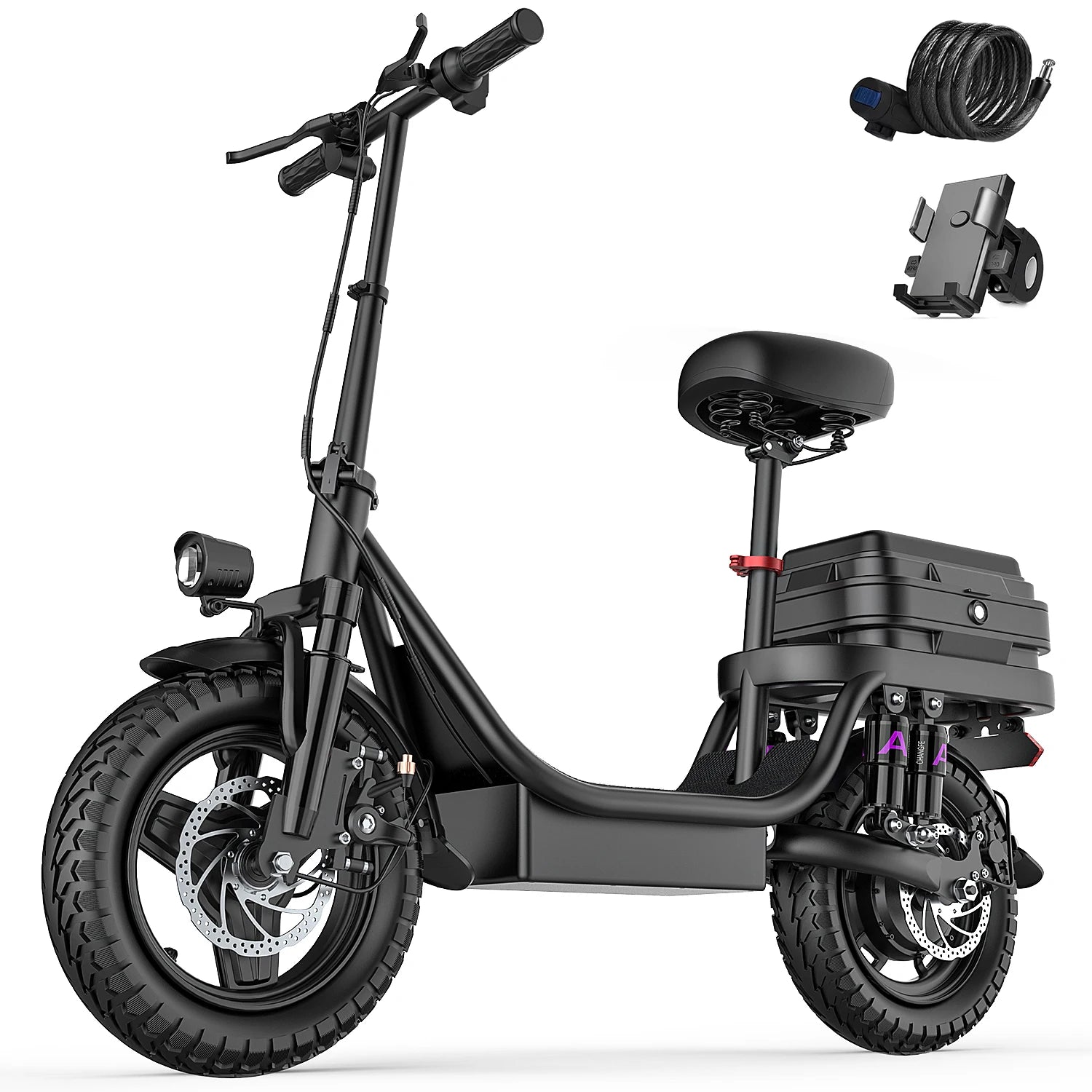 GQ8 Adult Electric Bike 500W Peak Motor 48V 15AH Electric Scooter 14 Inch Fat Tire Full Shock Foldable with Trunk E Bike