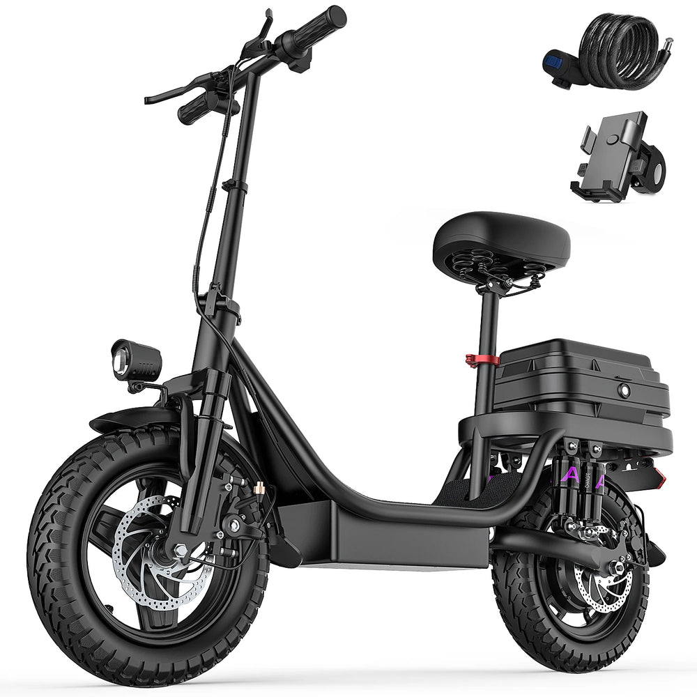 GQ8 Adult Electric Bike 500W Peak Motor 48V 15AH Electric Scooter 14 Inch Fat Tire Full Shock Foldable with Trunk E Bike