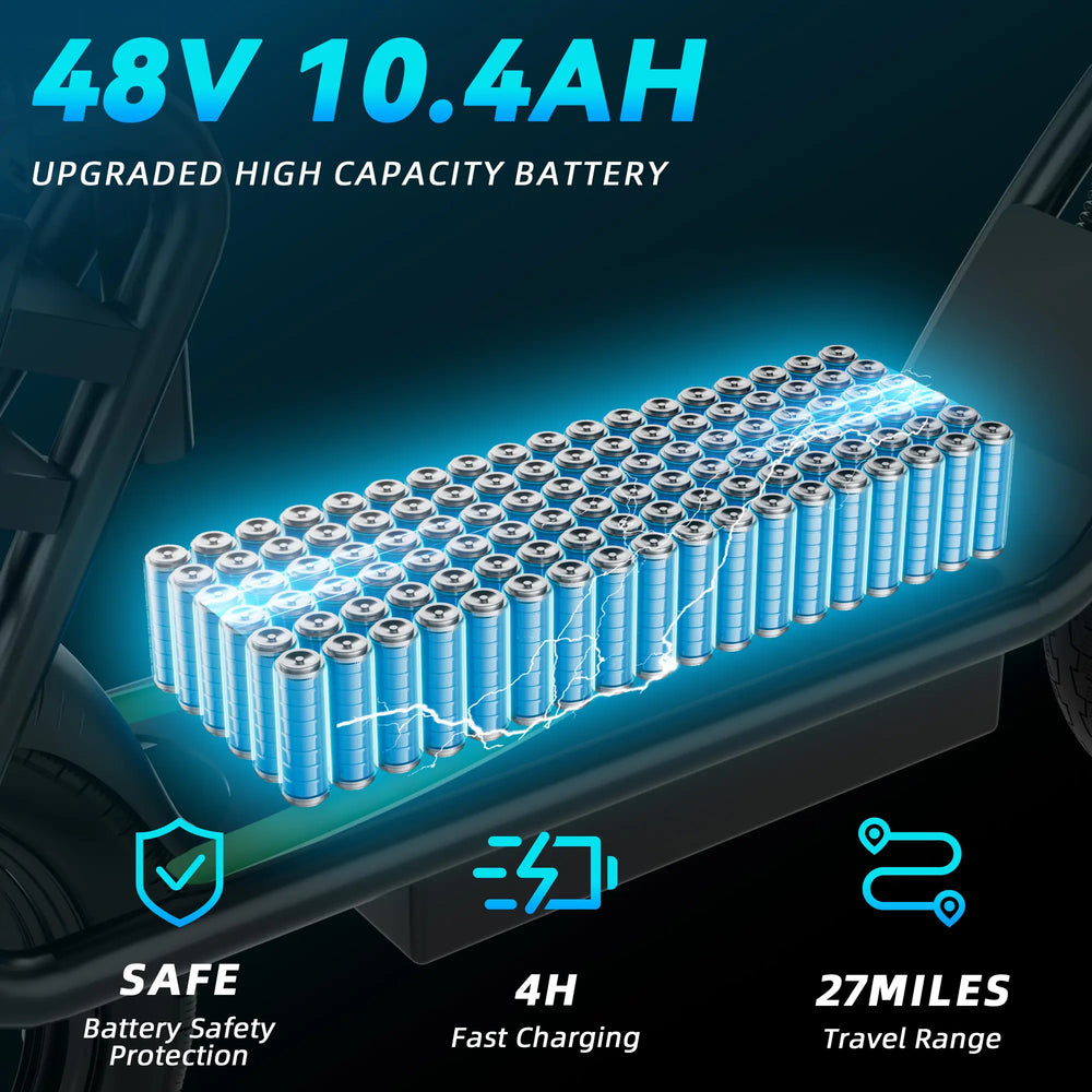Adult 500W Electric Scooter with Seat - 48V 10.4Ah Battery, 22 Mph Top Speed, 21-27 Mi Range, Pet-Friendly Design, Rear Basket, Portable Folding Scooter for Grocery Shopping