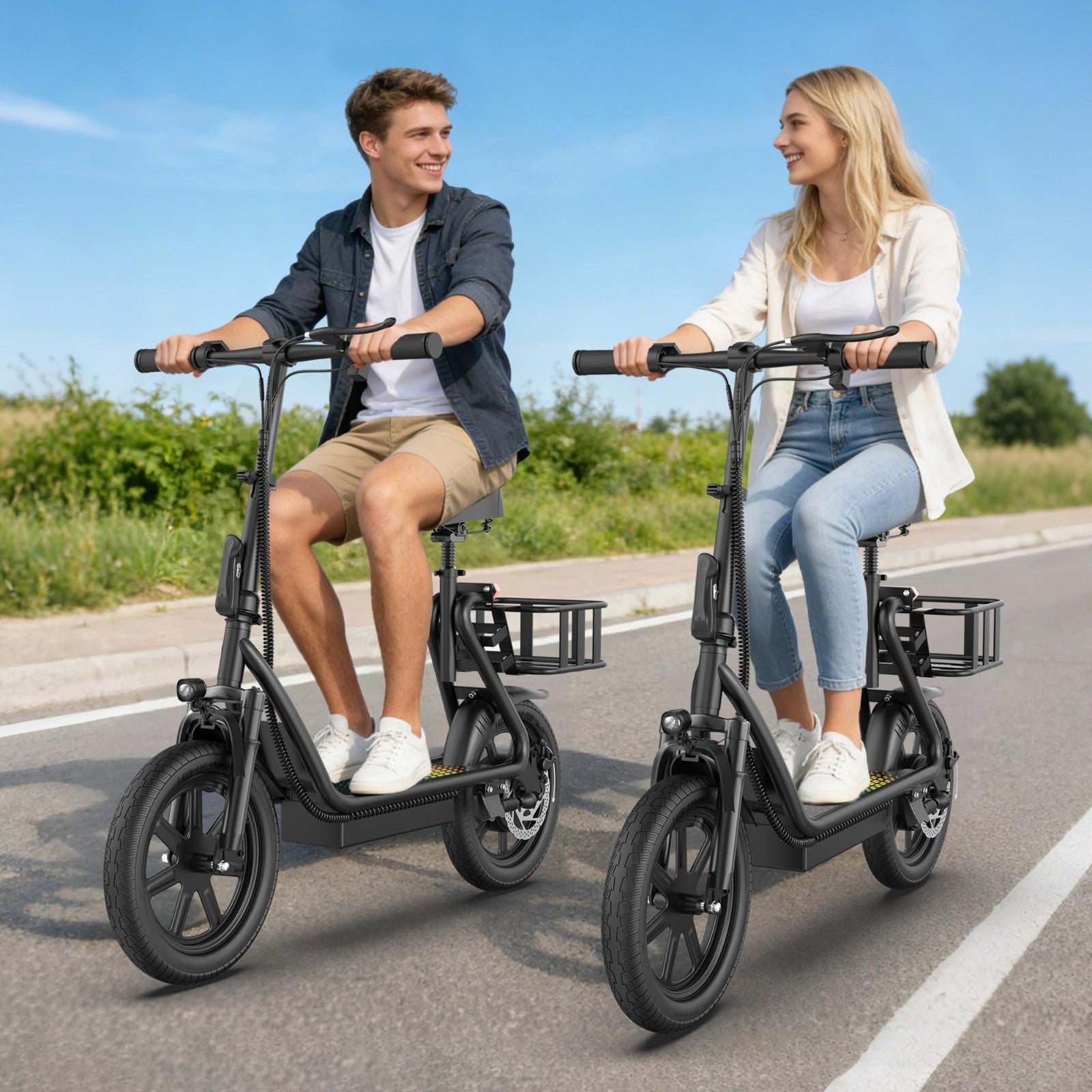 48V 10.4AH/22.5AH Electric Scooter Adults Foldable Escooter Seat & Carry Basket