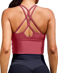 Sports Bras for Women High Support Longline Workout Tank Tops Built in Bra Padded Strappy Yoga Crop Top Cross Gym