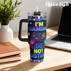 1Pc 40Oz/30Oz/22Oz/20Oz/14Ozcup Stainless Steel Tumbler with I'M Gaming Do Not Disturb Design, Leakproof Large Capacity, Needed for Gym, Hiking, Travel Ideal Birthday Christmas Gift Perfect Gift, Insulated Water Bottle