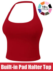 Women'S Solid Removable Chest Pad Sports Tank Top, Casual Comfort and Durability Halter Neck Sports Top for Yoga Gym Workout, Ladies Sportswear for All Seasons