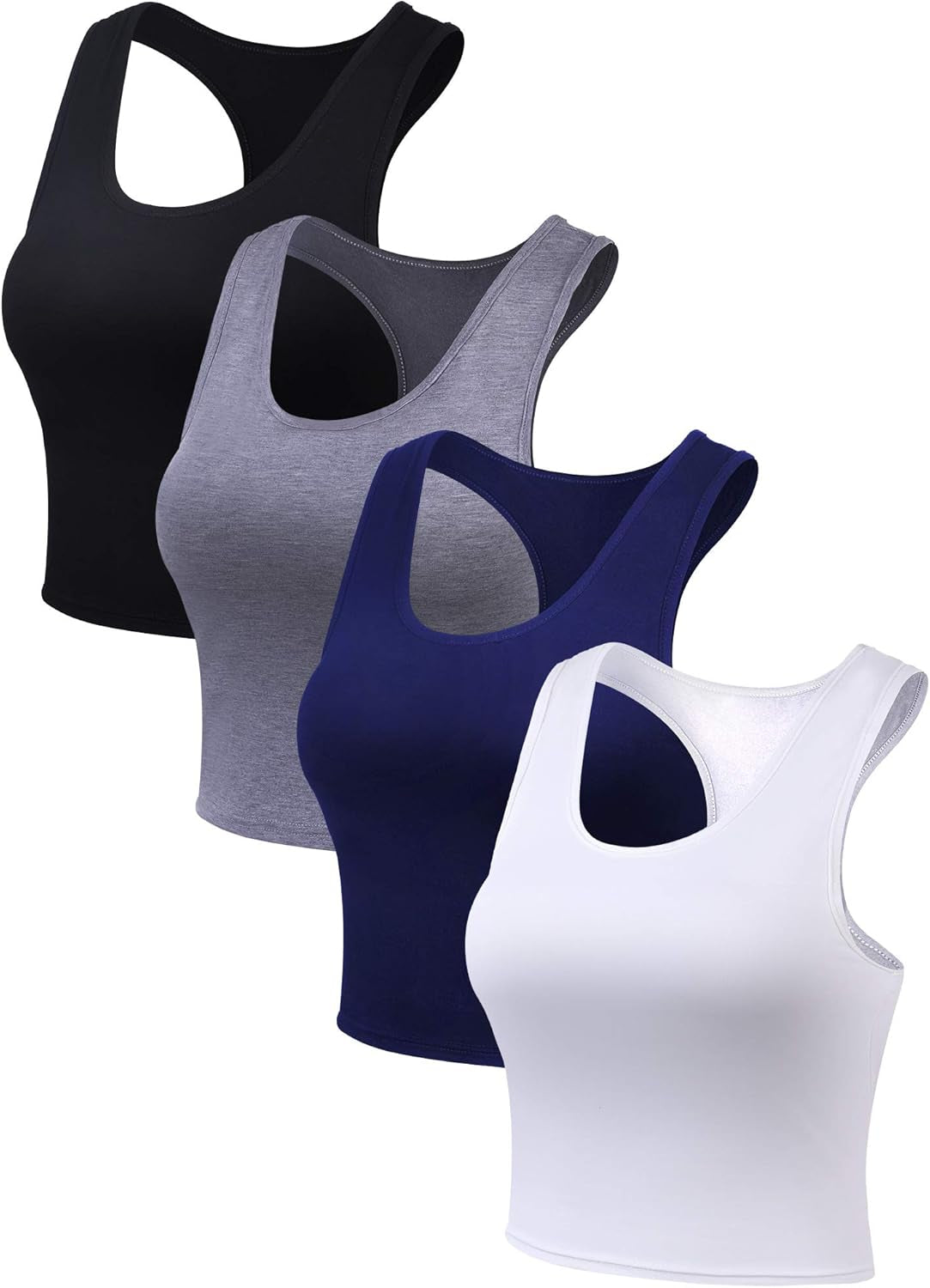 4 Pieces Basic Workout Crop Tank Tops Sleeveless Racerback Sport Tank Top for Women Yoga Running