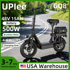 GQ8 Adult Electric Bike 500W Peak Motor 48V 15AH Electric Scooter 14 Inch Fat Tire Full Shock Foldable with Trunk E Bike