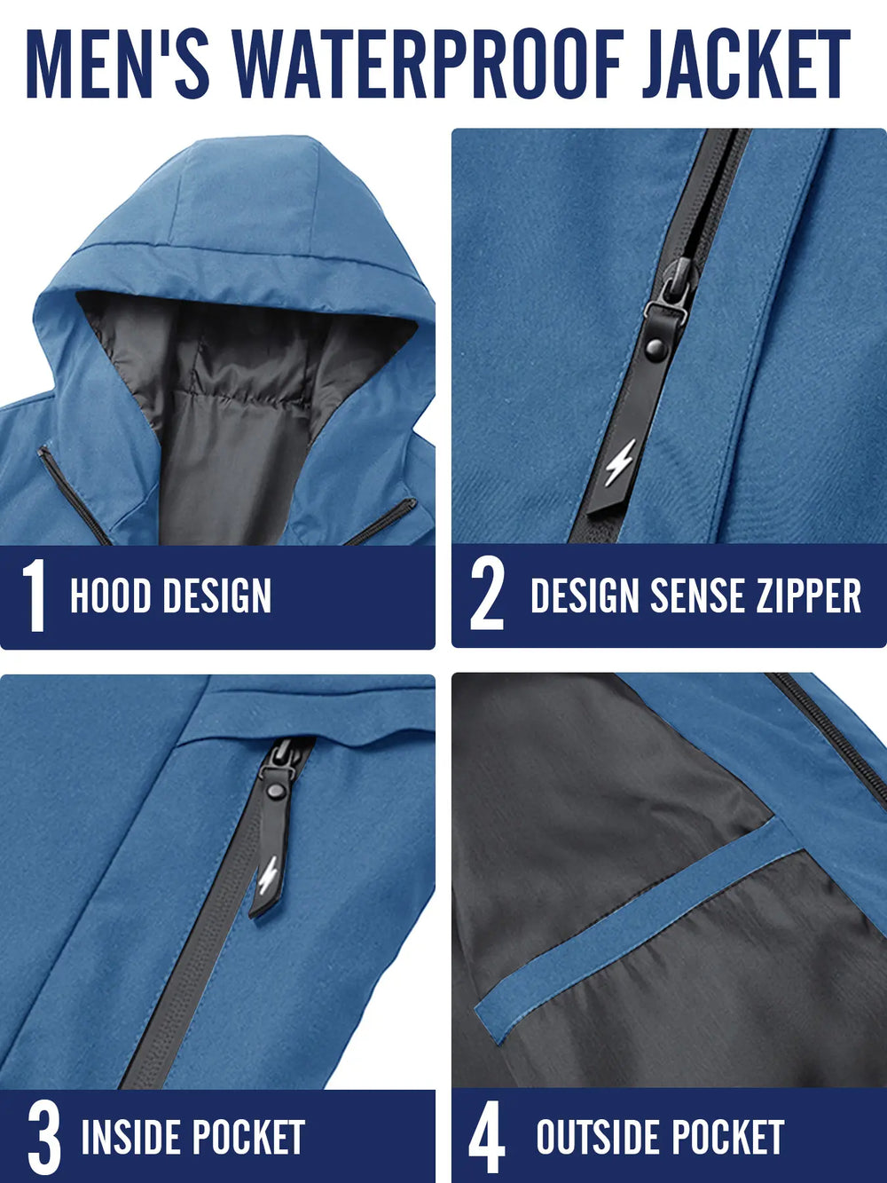 Men'S Windproof Waterproof Jacket, Fall Winter Hooded Pullover Coat, Casual Sports Comfortable Top, Outdoor Hiking Party Travel Cycling, Windproof Outerwear