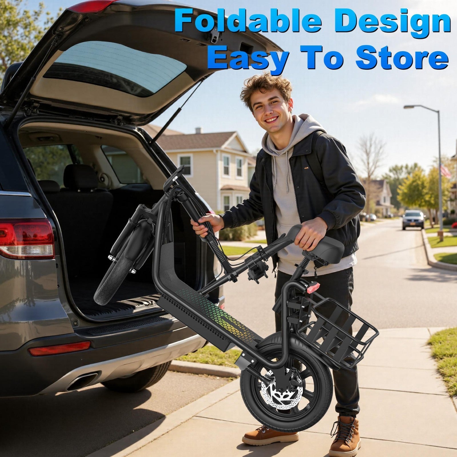 48V 10.4AH/22.5AH Electric Scooter Adults Foldable Escooter Seat & Carry Basket