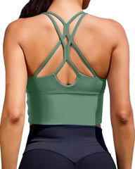 Sports Bras for Women High Support Longline Workout Tank Tops Built in Bra Padded Strappy Yoga Crop Top Cross Gym