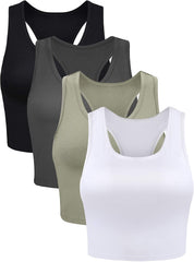 4 Pieces Basic Workout Crop Tank Tops Sleeveless Racerback Sport Tank Top for Women Yoga Running
