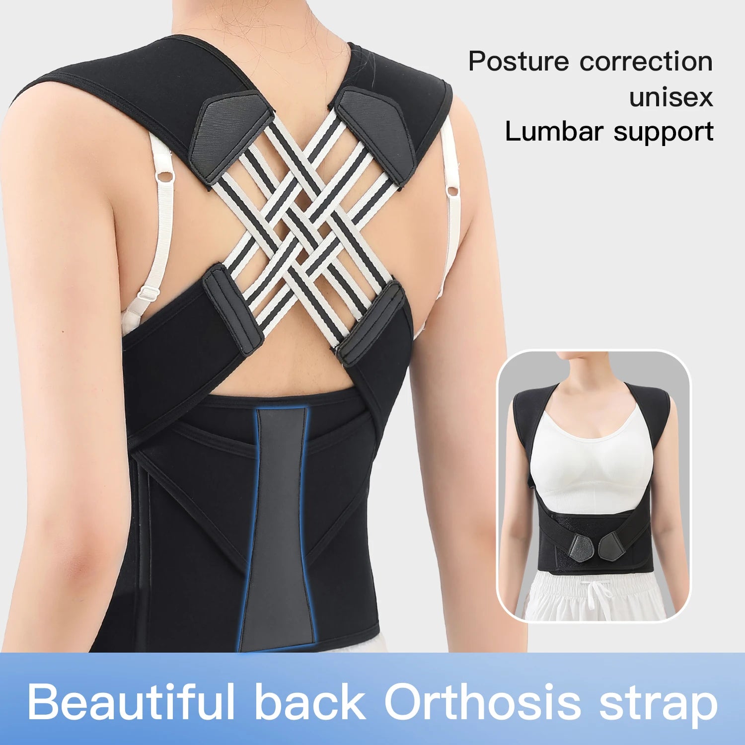 Black Posture Corrector Brace, Breathable Elastic Back Support Belt, Adjustable Shoulder Posture Trainer for Students,Upper Back