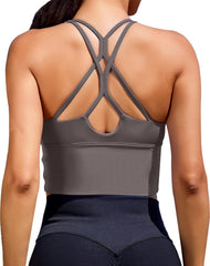 Sports Bras for Women High Support Longline Workout Tank Tops Built in Bra Padded Strappy Yoga Crop Top Cross Gym