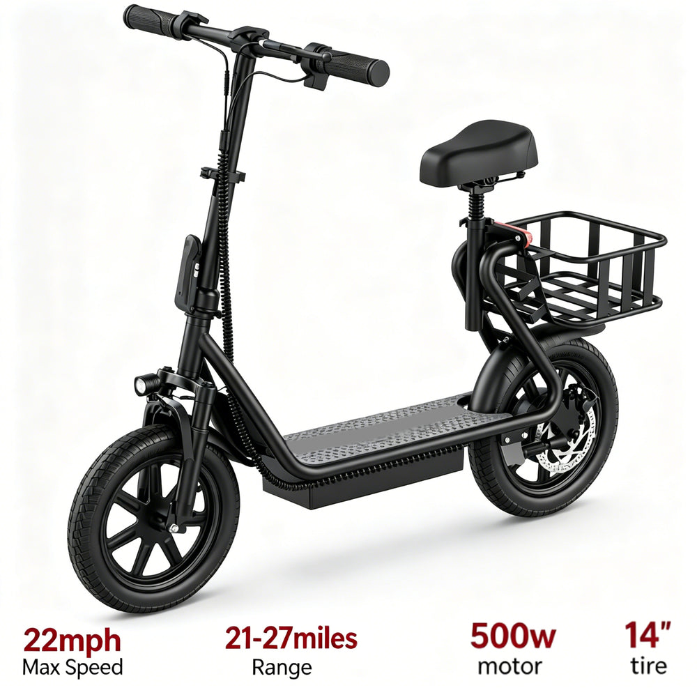 48V 10.4AH/22.5AH Electric Scooter Adults Foldable Escooter Seat & Carry Basket
