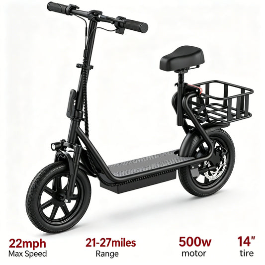 48V 10.4AH/22.5AH Electric Scooter Adults Foldable Escooter Seat & Carry Basket