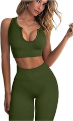 Workout Outfits for Women 2 Piece Ribbed Seamless Crop Tank High Waist Yoga Leggings Sets