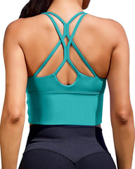 Sports Bras for Women High Support Longline Workout Tank Tops Built in Bra Padded Strappy Yoga Crop Top Cross Gym