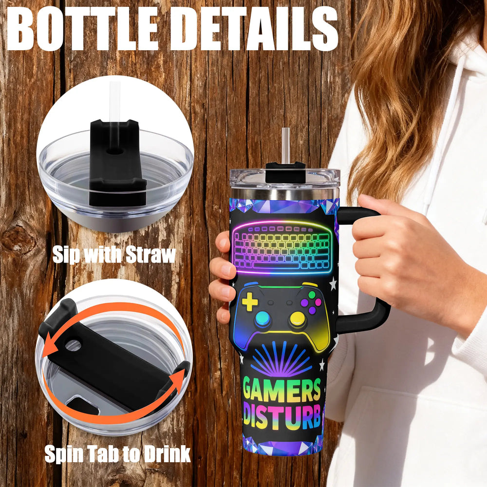 1Pc 40Oz/30Oz/22Oz/20Oz/14Ozcup Stainless Steel Tumbler with I'M Gaming Do Not Disturb Design, Leakproof Large Capacity, Needed for Gym, Hiking, Travel Ideal Birthday Christmas Gift Perfect Gift, Insulated Water Bottle