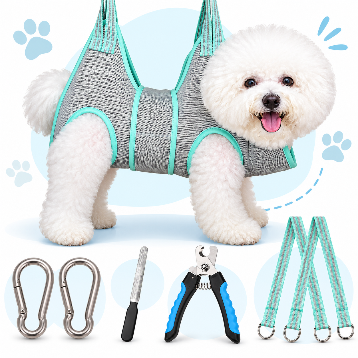 Dog Grooming Hammock Harness with Thick Neck Support