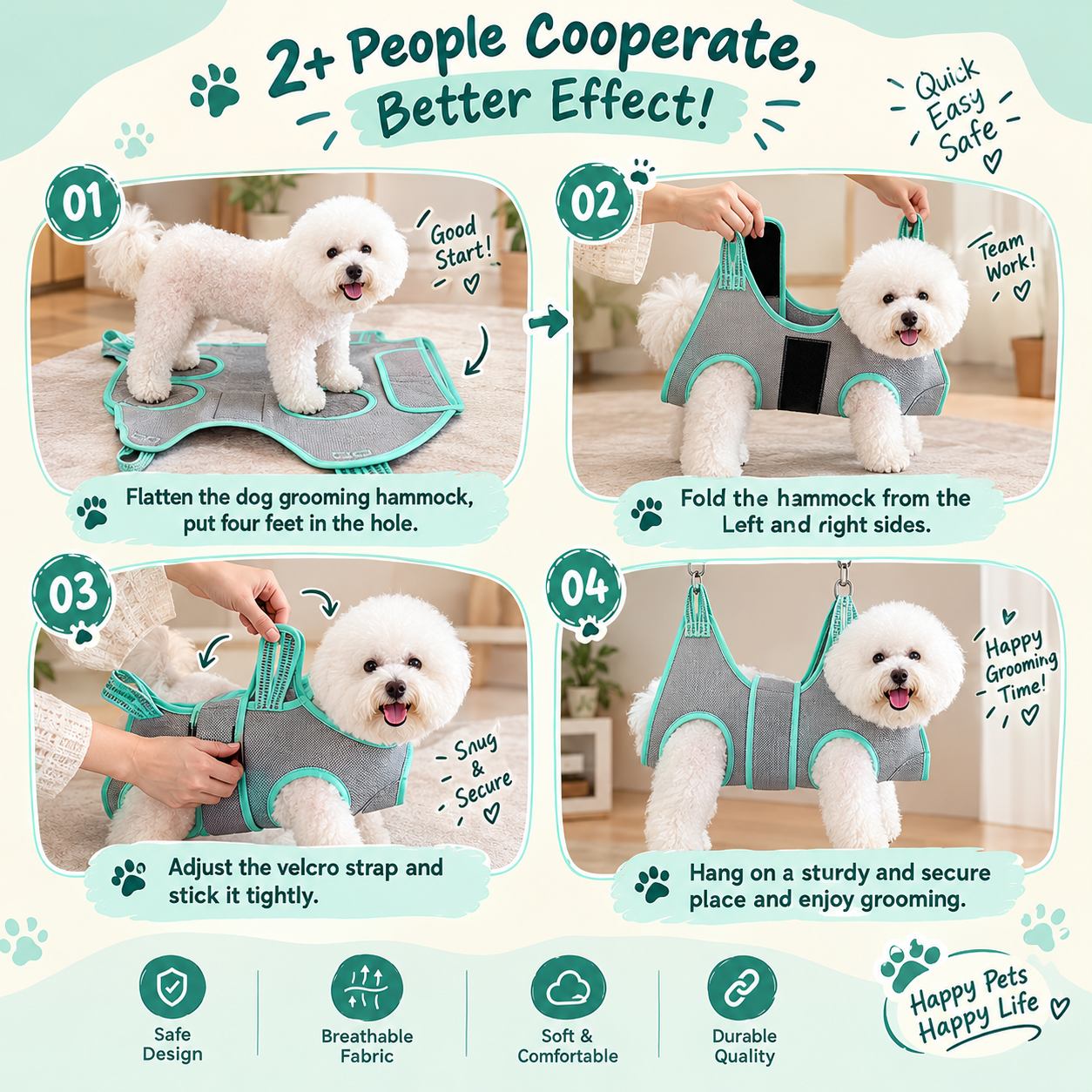 Dog Grooming Hammock Harness with Thick Neck Support