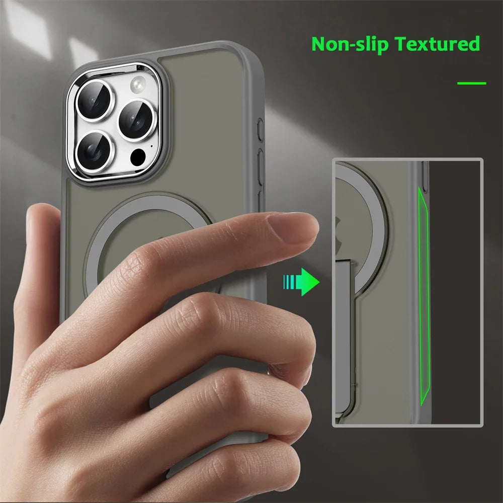 Luxury Matte Translucent MagSafe plus Folding Stand Phone Case for Iphone 16 15 17 Pro Max 