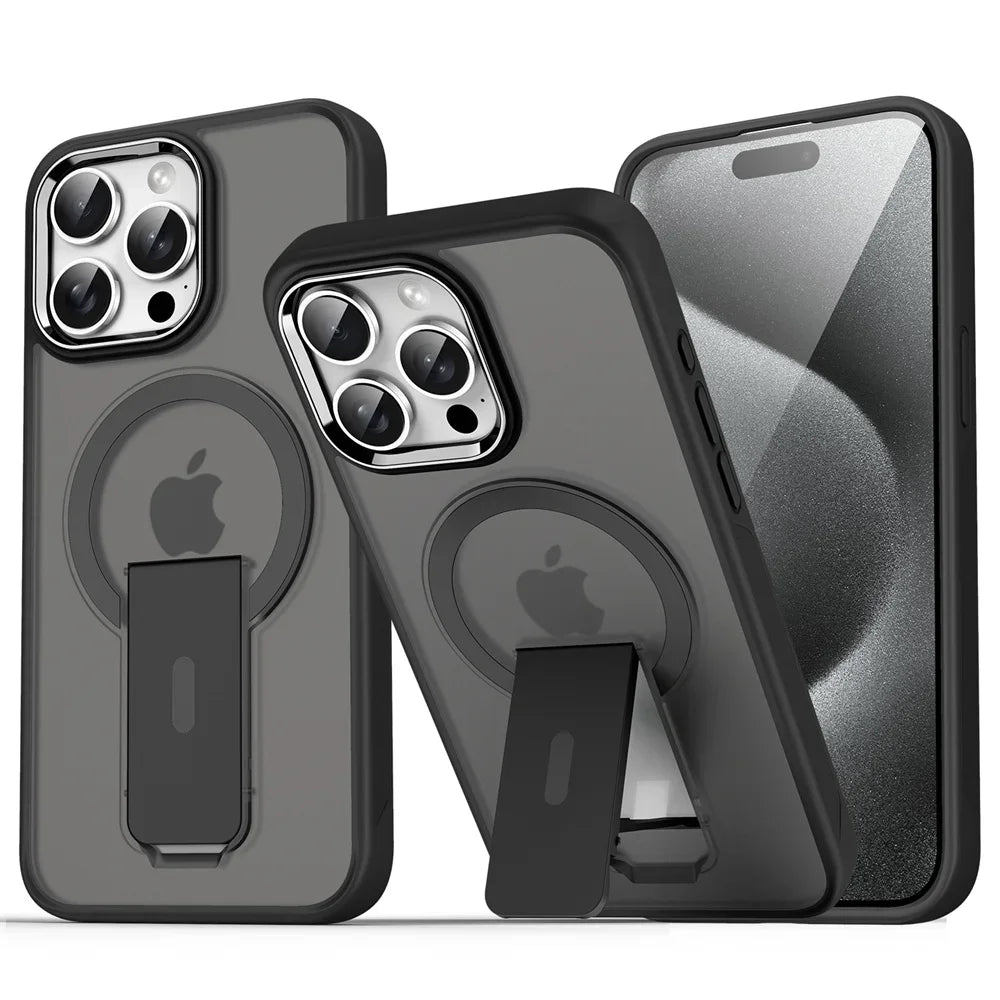 Luxury Matte Translucent MagSafe plus Folding Stand Phone Case for Iphone 16 15 17 Pro Max 