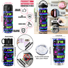 1Pc 40Oz/30Oz/22Oz/20Oz/14Ozcup Stainless Steel Tumbler with I'M Gaming Do Not Disturb Design, Leakproof Large Capacity, Needed for Gym, Hiking, Travel Ideal Birthday Christmas Gift Perfect Gift, Insulated Water Bottle